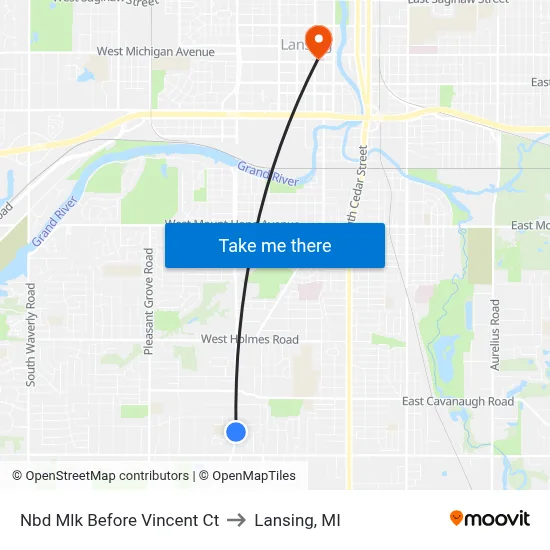 Nbd Mlk Before Vincent Ct to Lansing, MI map