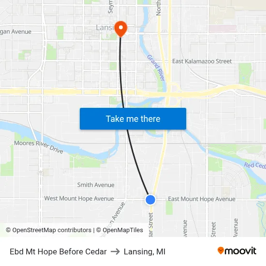 Ebd Mt Hope Before Cedar to Lansing, MI map