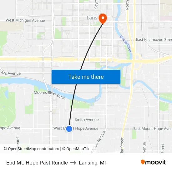 Ebd Mt. Hope Past Rundle to Lansing, MI map