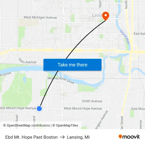 Ebd Mt. Hope Past Boston to Lansing, MI map