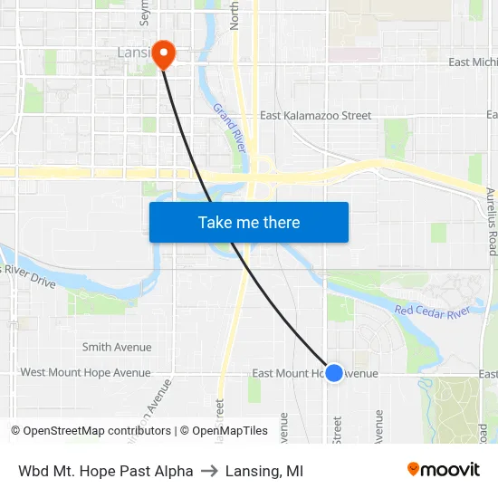 Wbd Mt. Hope Past Alpha to Lansing, MI map