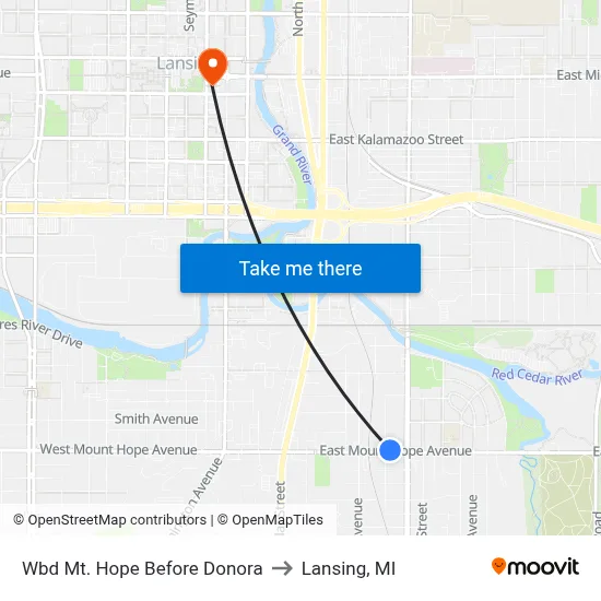Wbd Mt. Hope Before Donora to Lansing, MI map