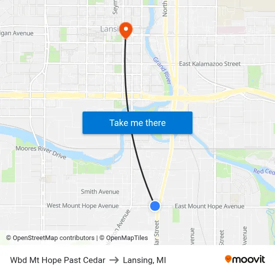 Wbd Mt Hope Past Cedar to Lansing, MI map