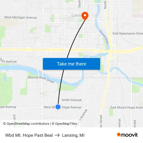 Wbd Mt. Hope Past Beal to Lansing, MI map