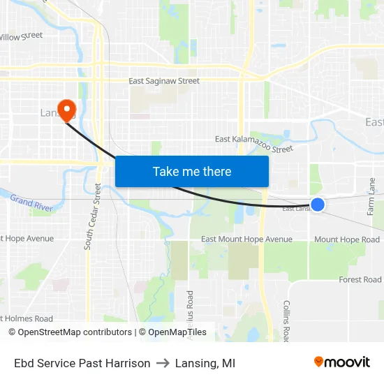 Ebd Service Past Harrison to Lansing, MI map