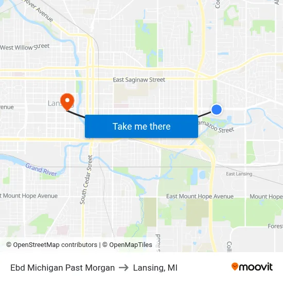 Ebd Michigan Past Morgan to Lansing, MI map