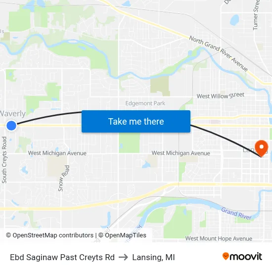 Ebd Saginaw Past Creyts Rd to Lansing, MI map