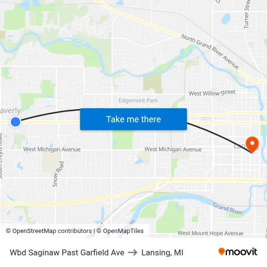 Wbd Saginaw Past Garfield Ave to Lansing, MI map