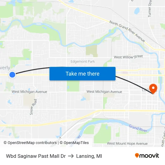 Wbd Saginaw Past Mall Dr to Lansing, MI map