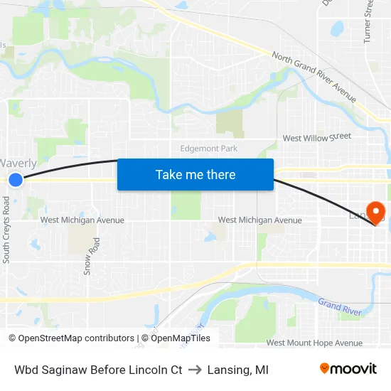 Wbd Saginaw Before Lincoln Ct to Lansing, MI map