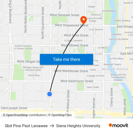 Sbd Pine Past Lenawee to Siena Heights University map