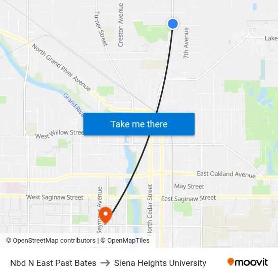 Nbd N East Past Bates to Siena Heights University map