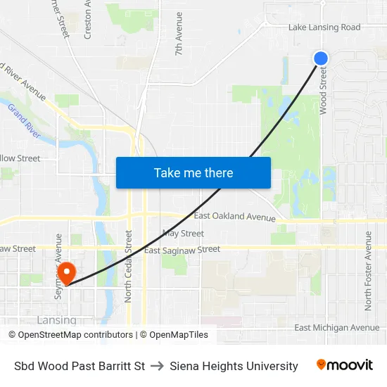 Sbd Wood Past Barritt St to Siena Heights University map
