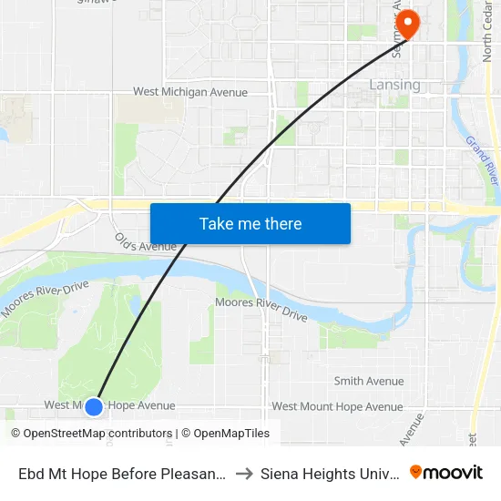 Ebd Mt Hope Before Pleasant Grove to Siena Heights University map