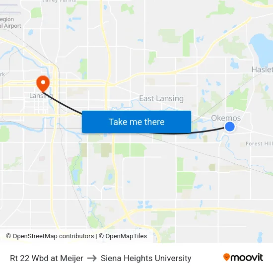 Rt 22 Wbd at Meijer to Siena Heights University map