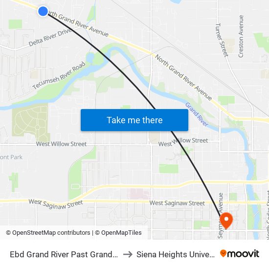 Ebd Grand River Past Grandell Av to Siena Heights University map