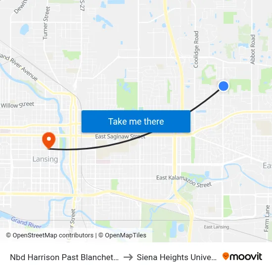 Nbd Harrison Past Blanchette Dr to Siena Heights University map
