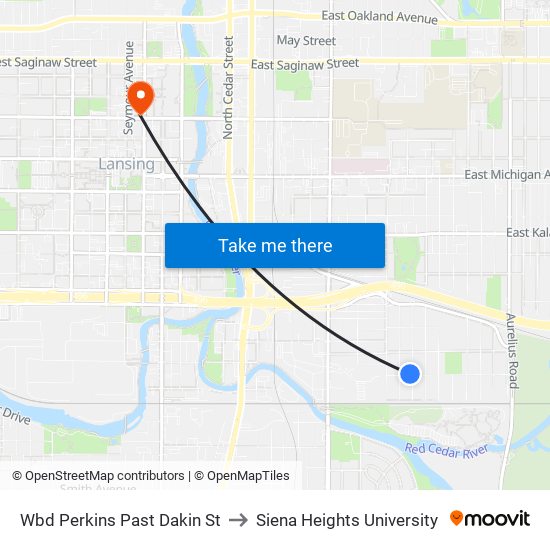 Wbd Perkins Past Dakin St to Siena Heights University map