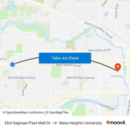 Ebd Saginaw Past Mall Dr to Siena Heights University map