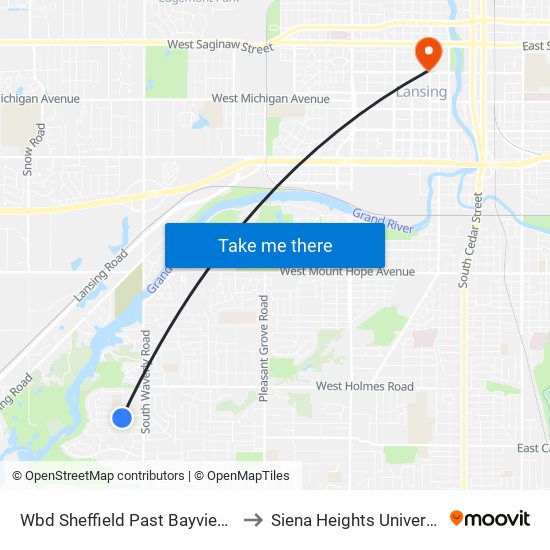 Wbd Sheffield Past Bayview Dr to Siena Heights University map