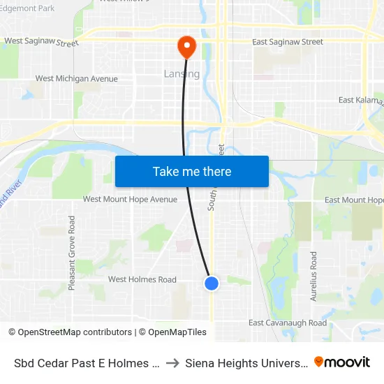 Sbd Cedar Past E Holmes Rd to Siena Heights University map