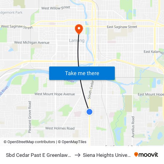 Sbd Cedar Past E Greenlawn Ave to Siena Heights University map