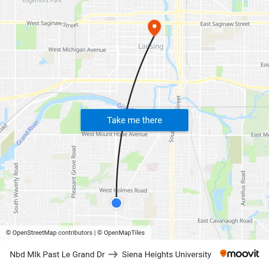 Nbd Mlk Past Le Grand Dr to Siena Heights University map
