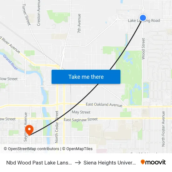 Nbd Wood Past Lake Lansing to Siena Heights University map