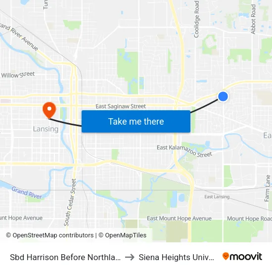 Sbd Harrison Before Northlawn St to Siena Heights University map