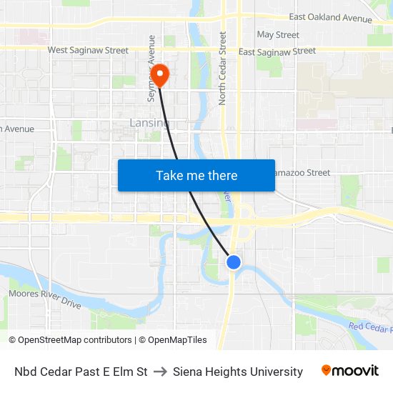 Nbd Cedar Past E Elm St to Siena Heights University map