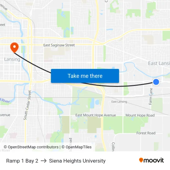 Ramp 1 Bay 2 to Siena Heights University map