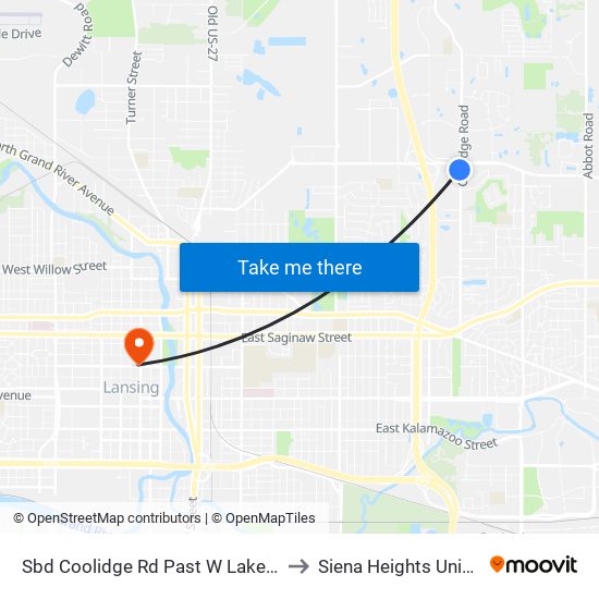 Sbd Coolidge Rd Past W Lake Lansing to Siena Heights University map