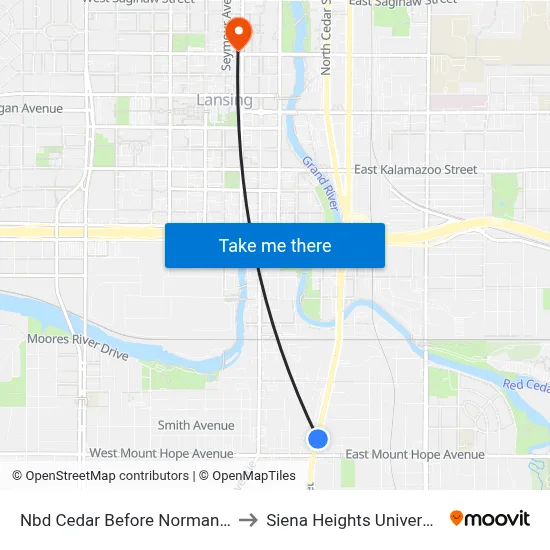 Nbd Cedar Before Norman St to Siena Heights University map