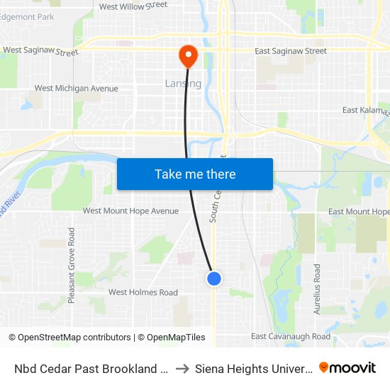 Nbd Cedar Past Brookland Blvd to Siena Heights University map