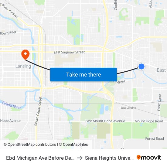 Ebd Michigan Ave Before Delta St to Siena Heights University map