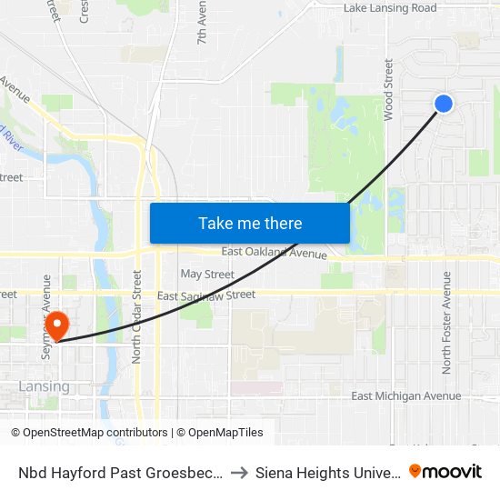 Nbd Hayford Past Groesbeck Ave to Siena Heights University map