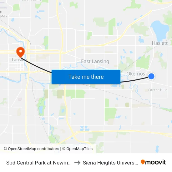 Sbd Central Park at Newman to Siena Heights University map