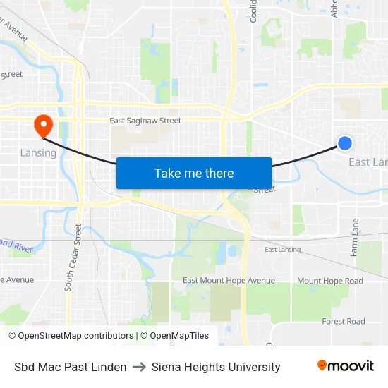 Sbd Mac Past Linden to Siena Heights University map