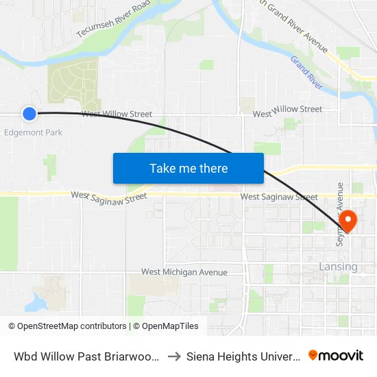 Wbd Willow Past Briarwood Dr to Siena Heights University map