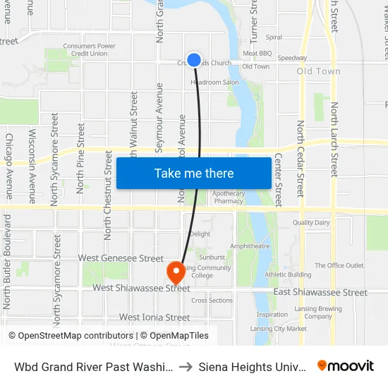 Wbd Grand River Past Washington to Siena Heights University map