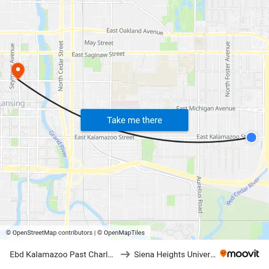 Ebd Kalamazoo Past Charles St to Siena Heights University map