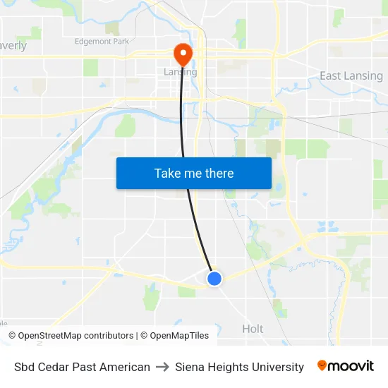 Sbd Cedar Past American to Siena Heights University map