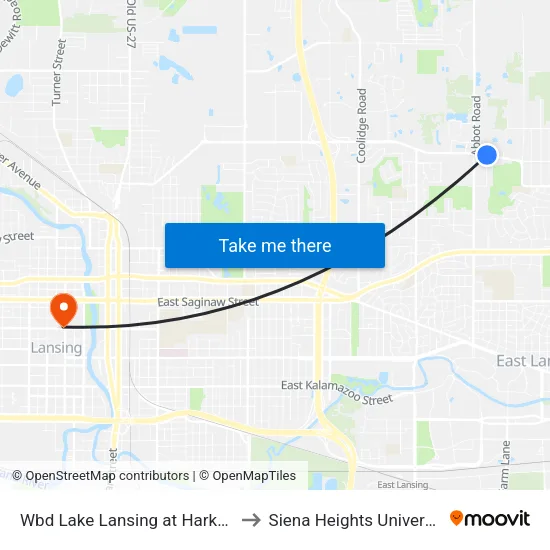 Wbd Lake Lansing at Harkson to Siena Heights University map