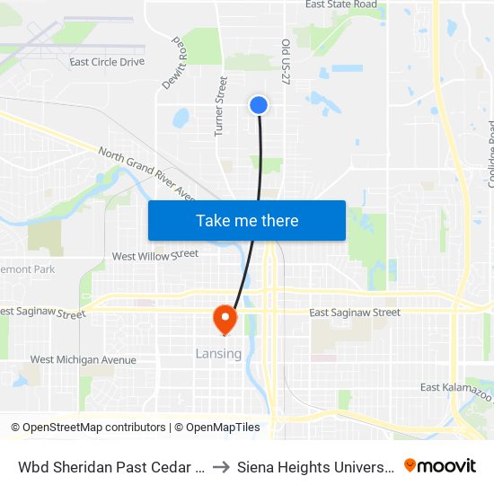 Wbd Sheridan Past Cedar St to Siena Heights University map