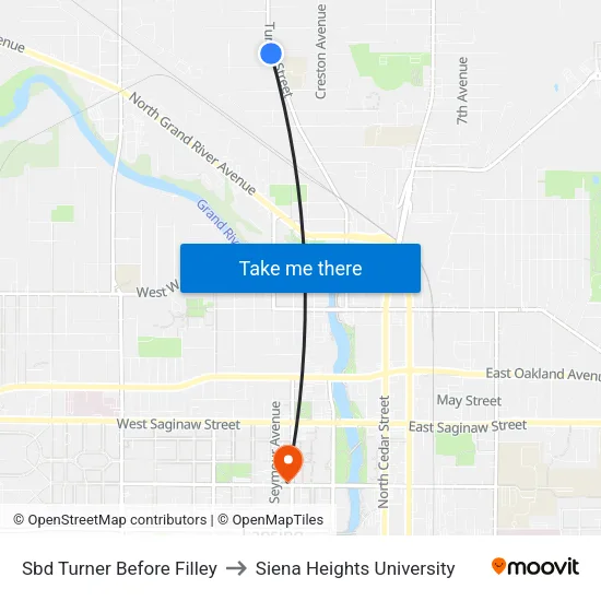 Sbd Turner Before Filley to Siena Heights University map