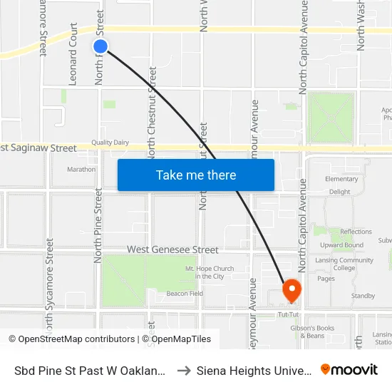 Sbd Pine St Past W Oakland Ave to Siena Heights University map