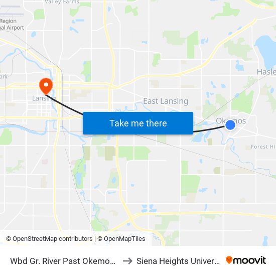 Wbd Gr. River Past Okemos Rd to Siena Heights University map