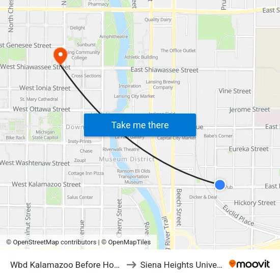 Wbd Kalamazoo Before Hosmer to Siena Heights University map