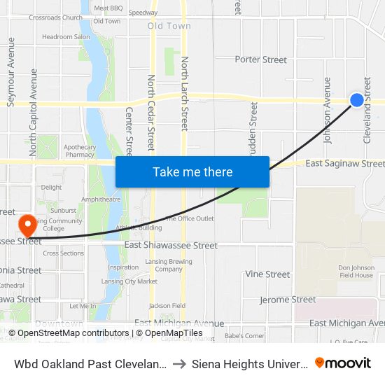 Wbd Oakland Past Cleveland St to Siena Heights University map