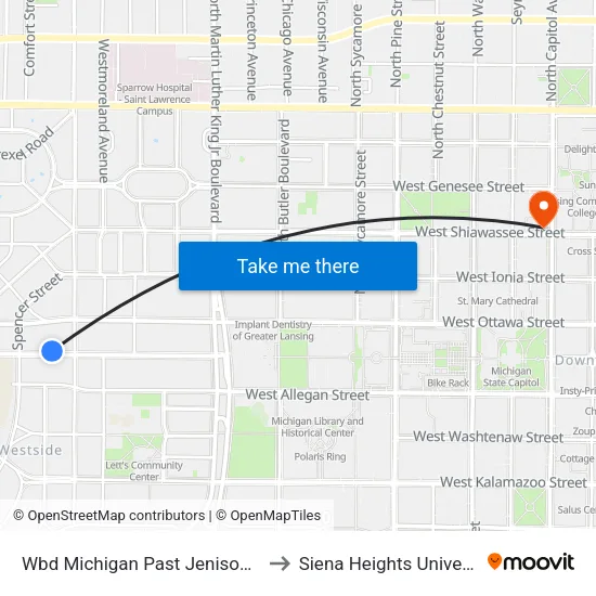 Wbd Michigan Past Jenison Ave to Siena Heights University map